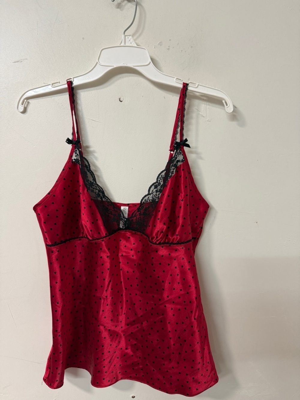 Gilligan & O'Malley Red Satin Cami with Black Lace Trim